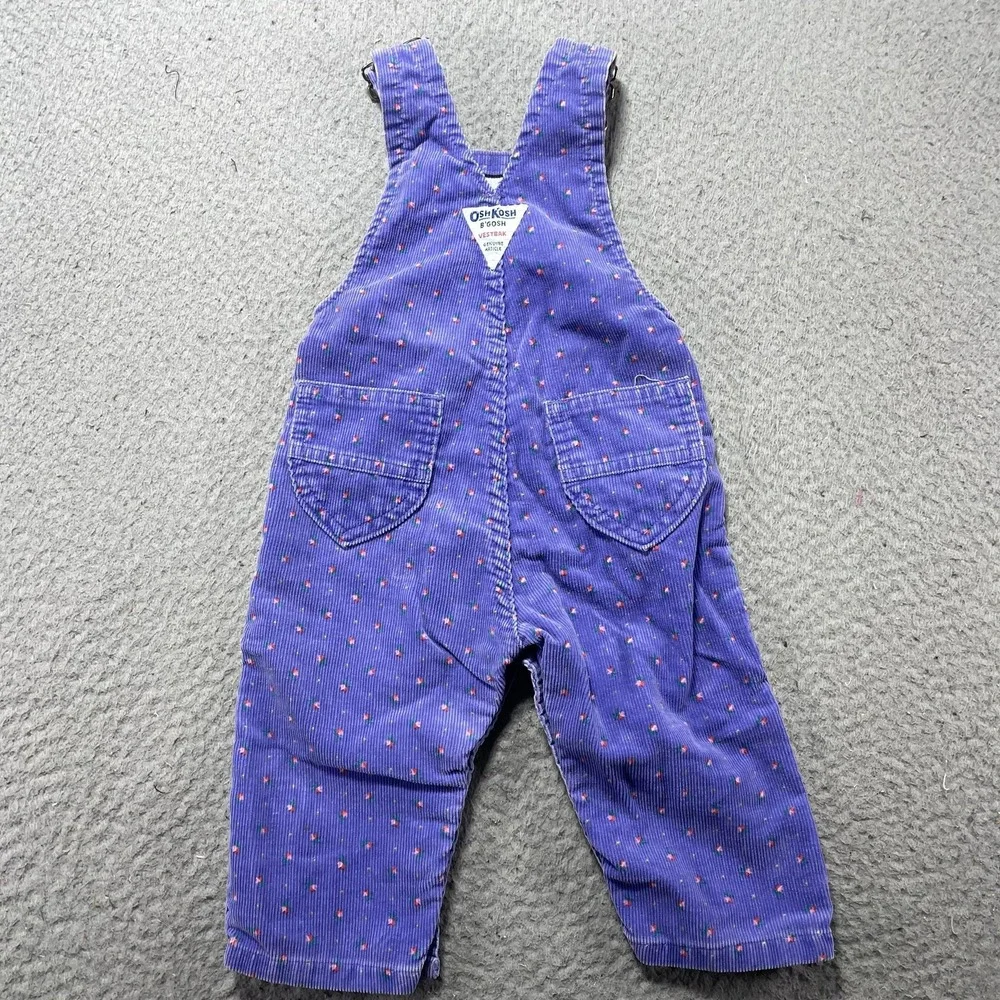 Vintage OshKosh B'gosh Vestbak Overalls Girls 12M Purple Corduroy Floral USA